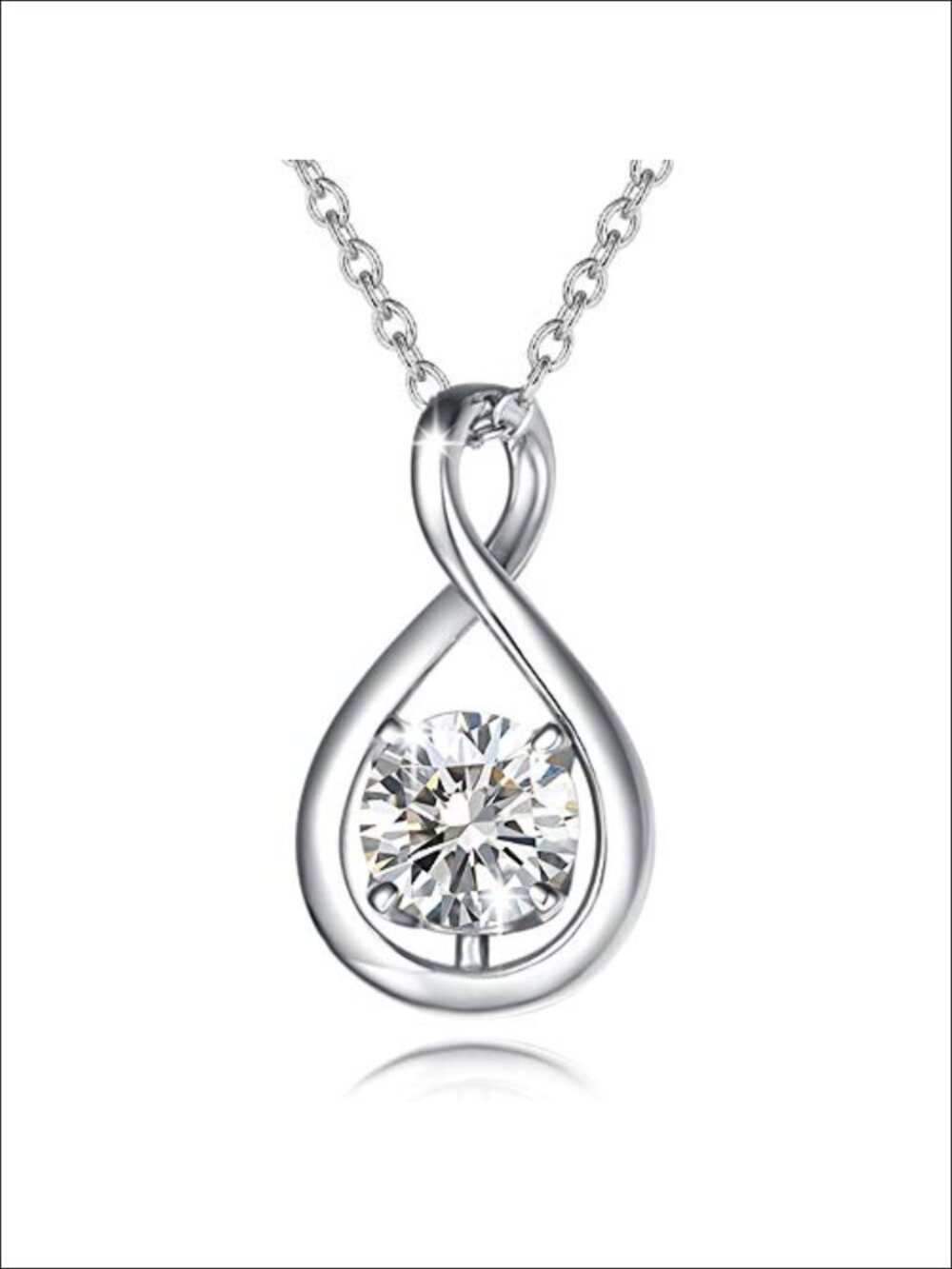 Infinity Birthstone Necklace Sterling Silver White Gold Plated Pendant